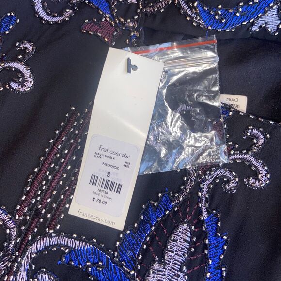 Francesca's Black Beaded Embellished Sleeveless Shift Mini Dress Sz S NWT - Picture 4 of 4